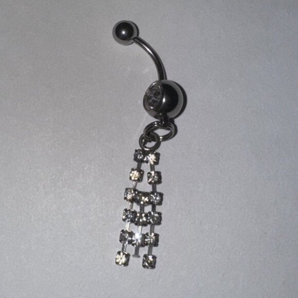 Rhinestone Dangle Belly Ring - Picture 3 of 8